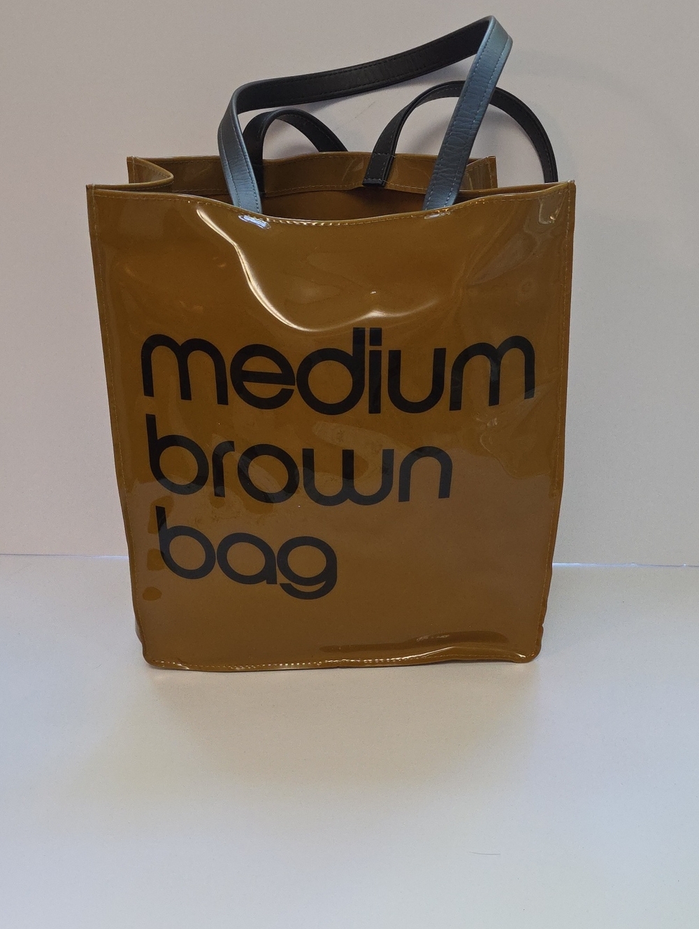 Bloomingdale's Glossy Brown Tote with Black Handles